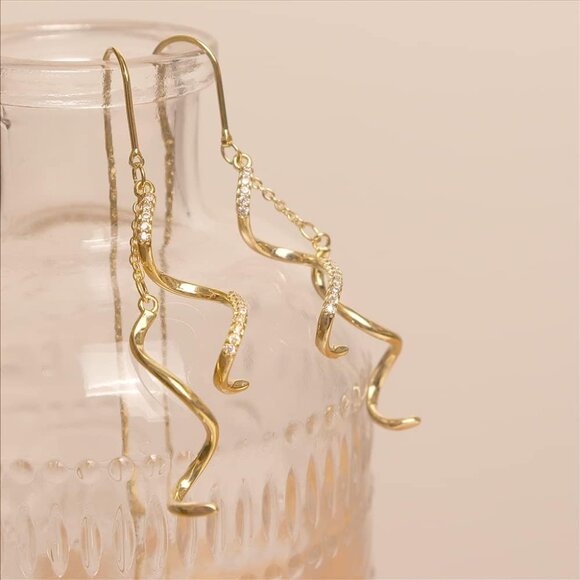 Gold Long Chain Threader Earrings for Women - Fashion Statement Drop Dangle Thre - Picture 4 of 6